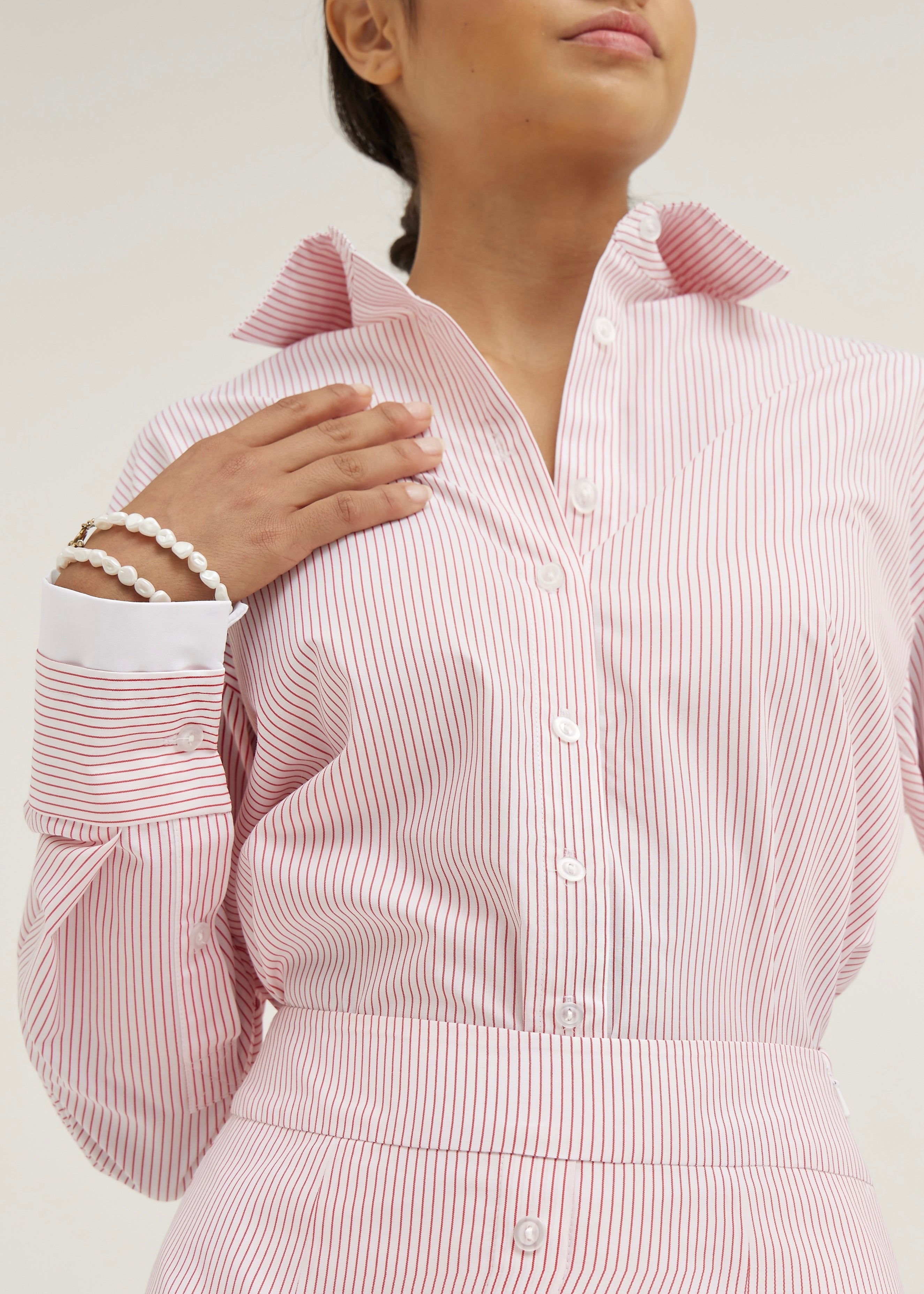 Nina Chic Stripe Day Shirt | White/Red