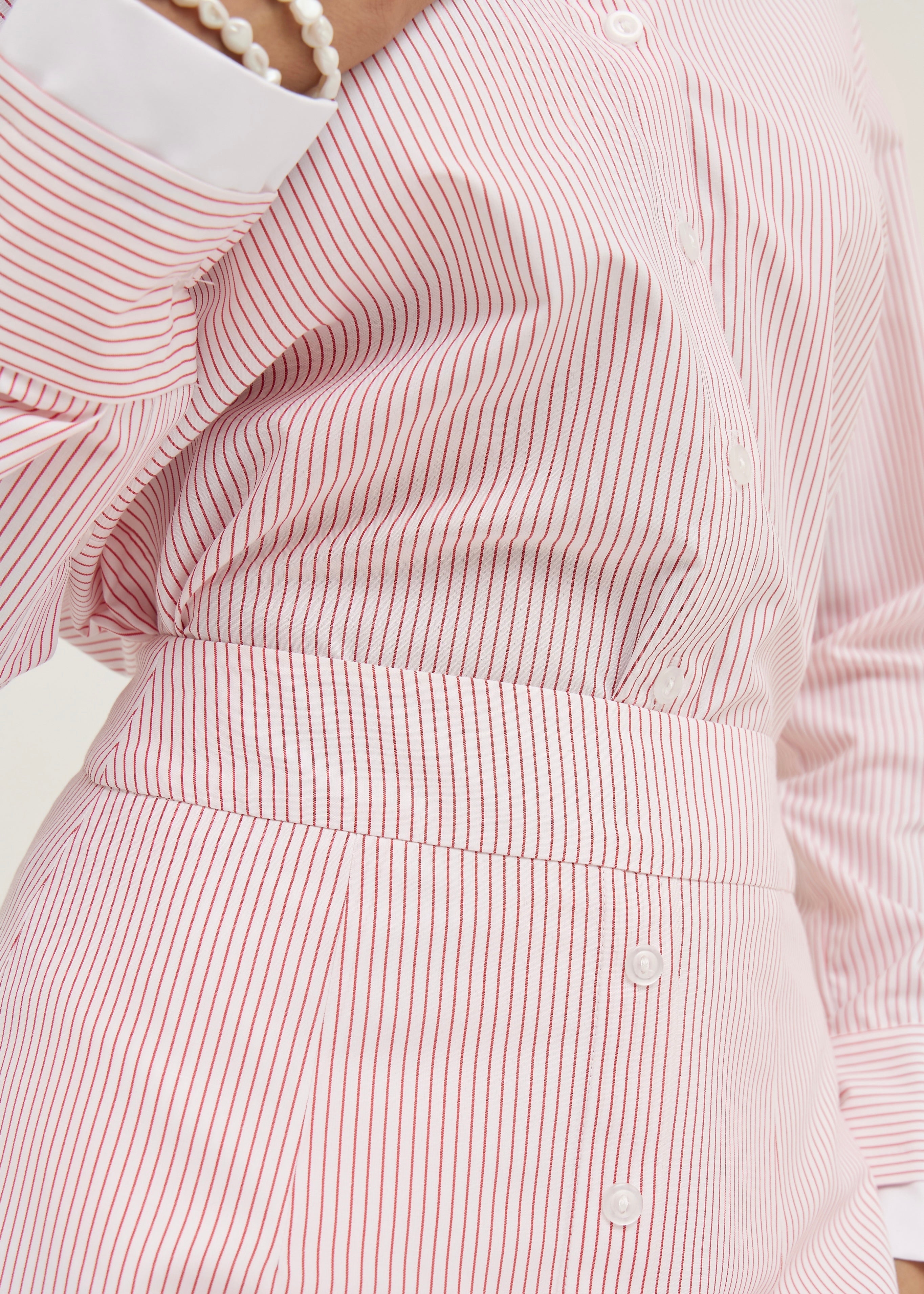 Nina Chic Stripe Day Shirt | White/Red