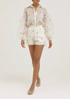 Calista Volume Sleeve Shirt | Cream/Red