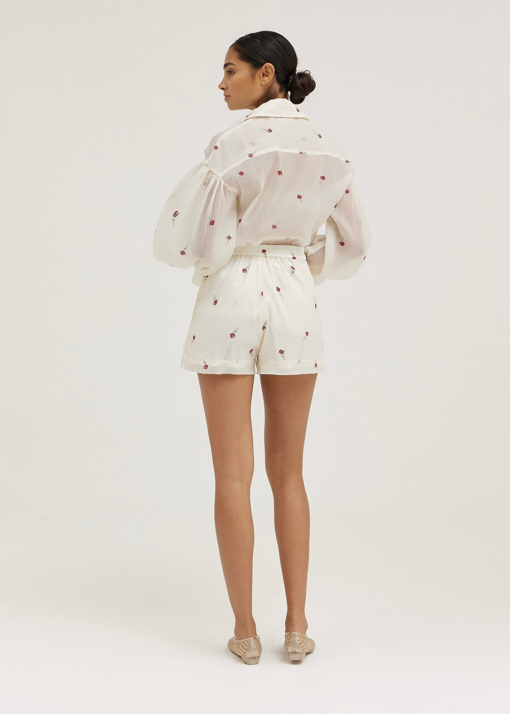 Calista Volume Sleeve Shirt | Cream/Red