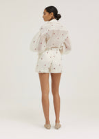 Calista Volume Sleeve Shirt | Cream/Red