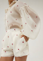 Calista Volume Sleeve Shirt | Cream/Red