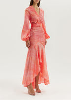 Nina Cascade Satin Skirt | Coral Red