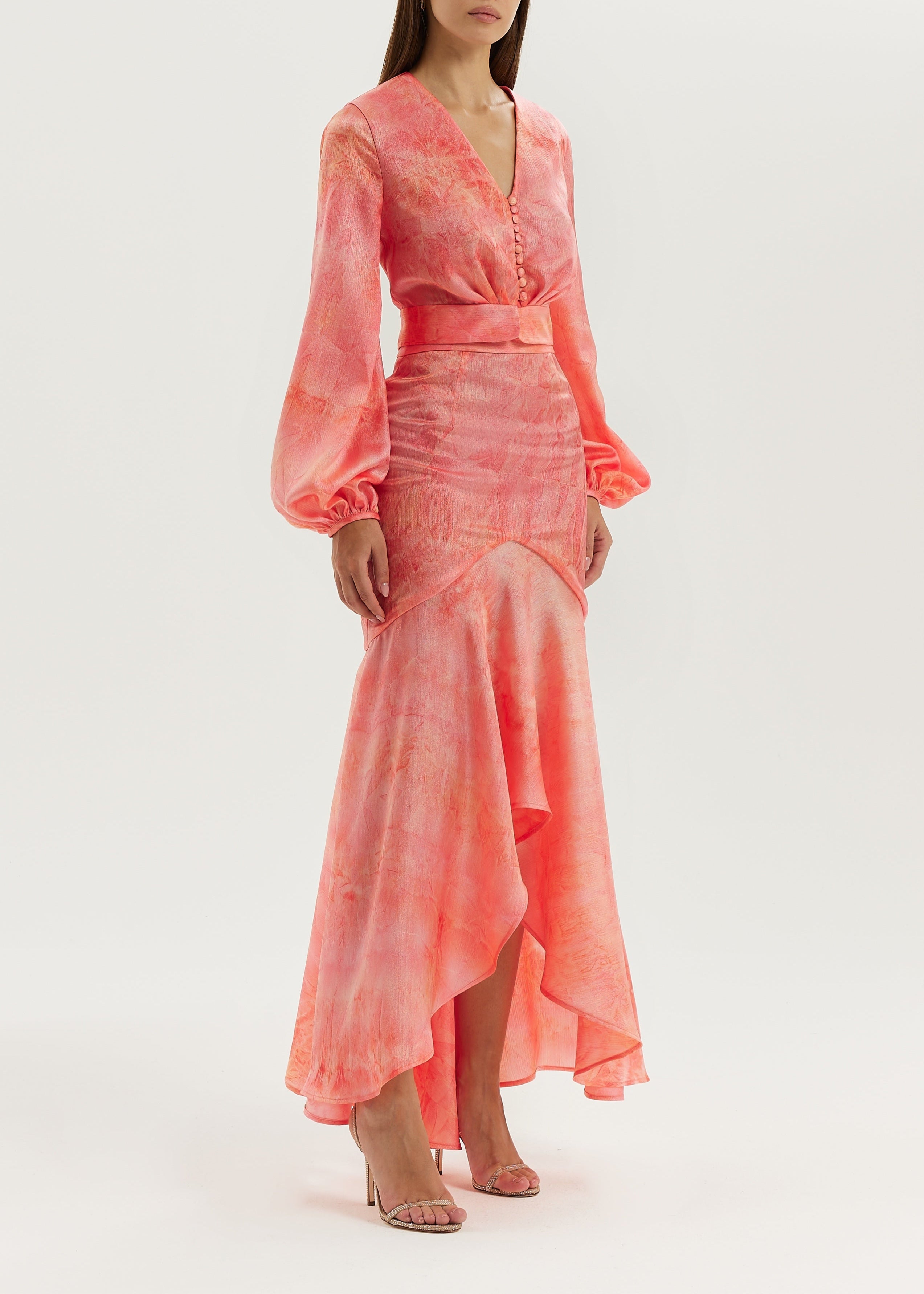Nina Cascade Satin Skirt | Coral Red