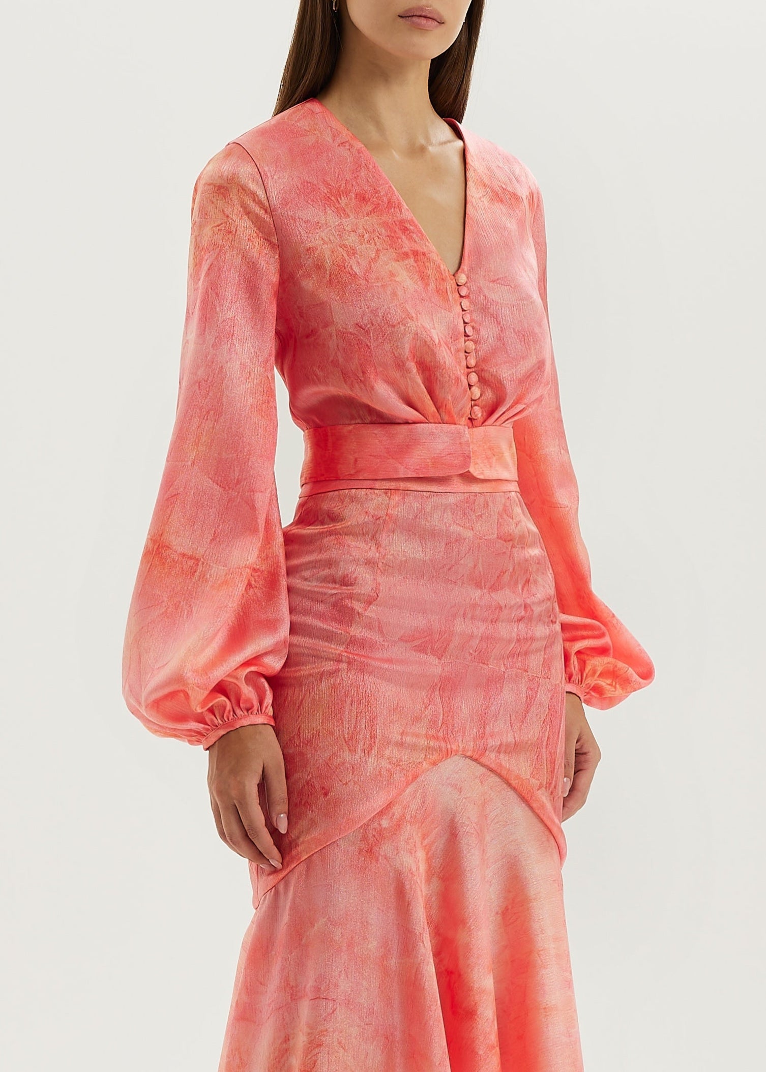 Nina Elevate Satin Blouse | Coral Red