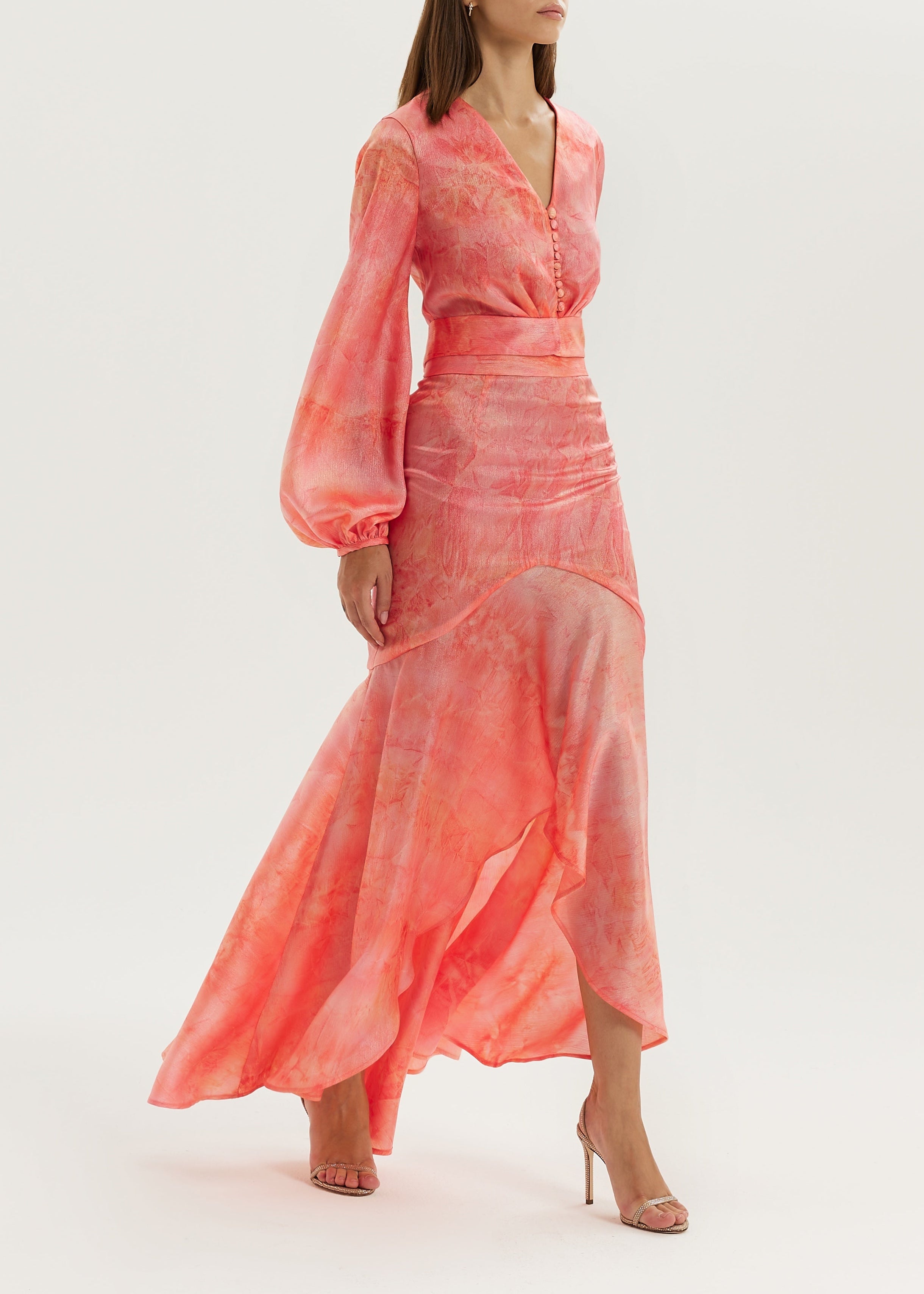 Nina Cascade Satin Skirt | Coral Red