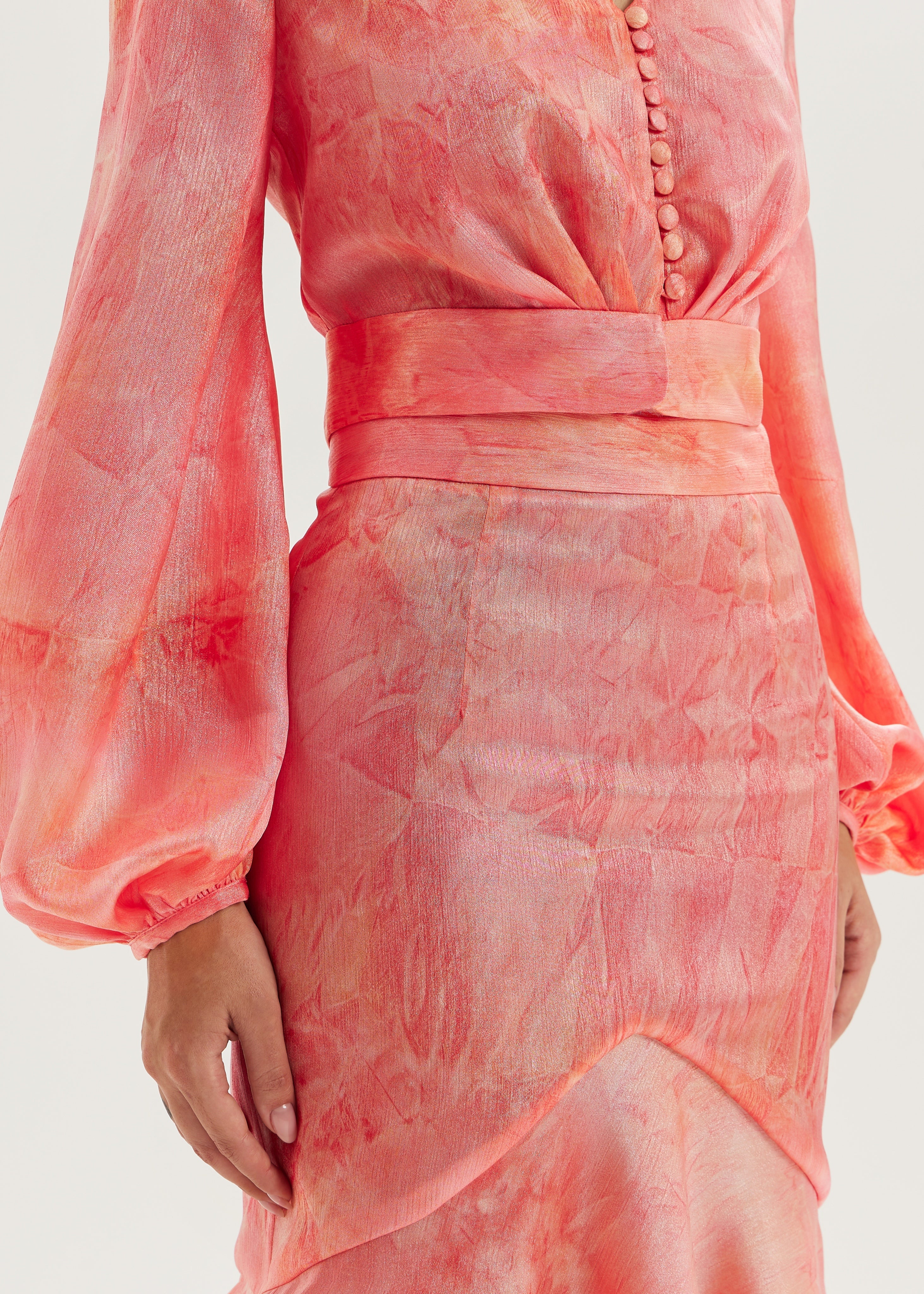 Nina Elevate Satin Blouse | Coral Red