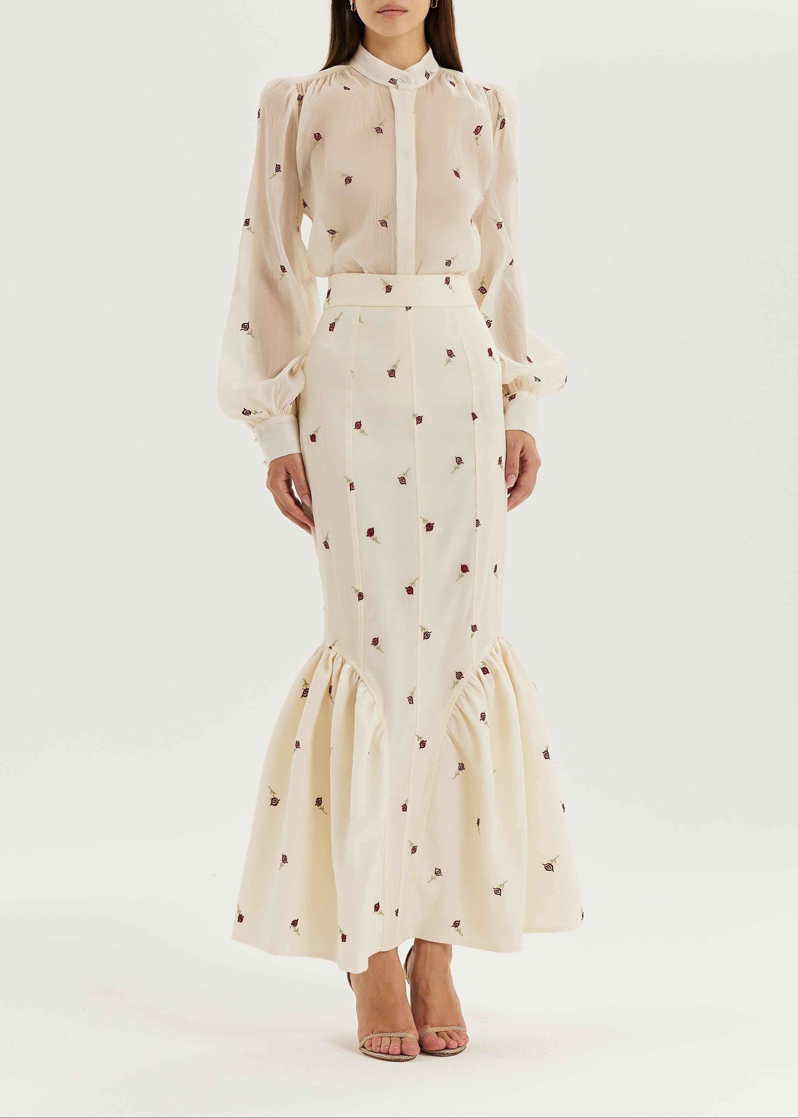 Sophia Embroidered Blouse | Ivory/Red