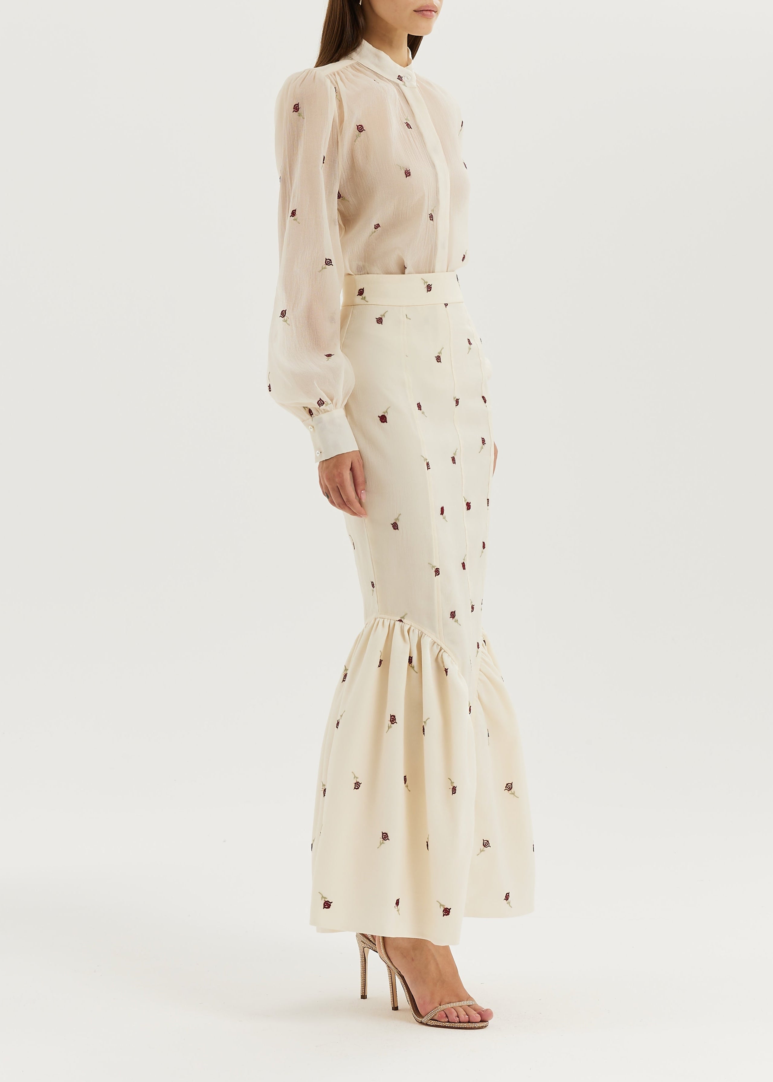 Sophia Embroidered Blouse | Ivory/Red
