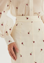 Sophia Panelled & Peplum Pencil Skirt | Ivory/Red
