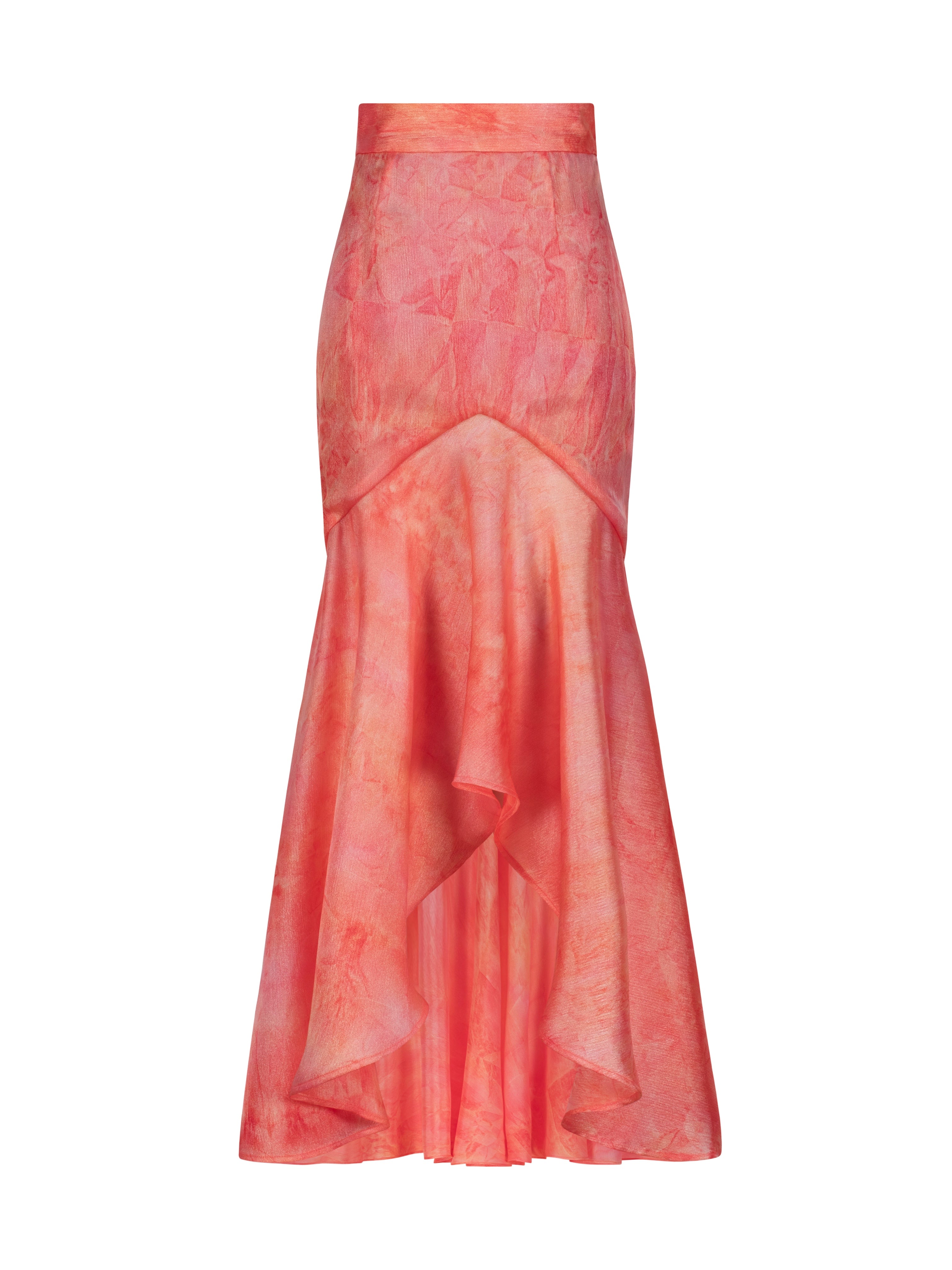 Nina Cascade Satin Skirt | Coral Red