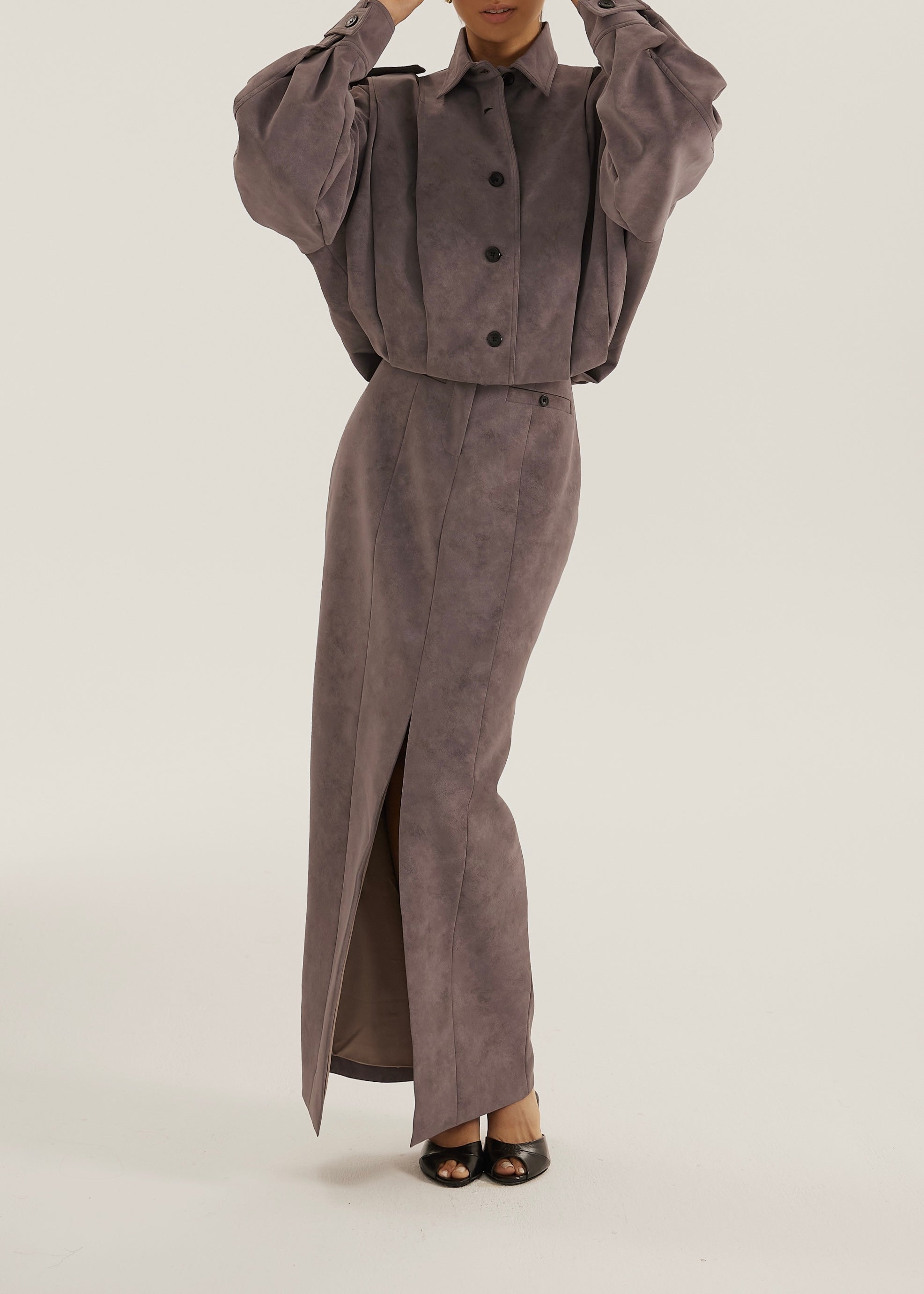 Amelia Faux Suede Jacket | Mauve Grey