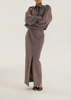 Amelia Faux Suede Pencil Skirt | Mauve Grey