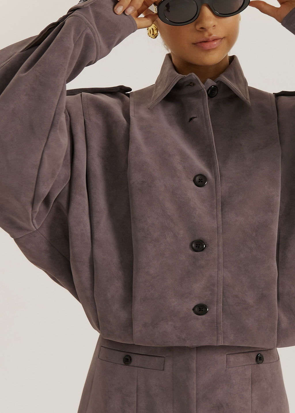 Amelia Faux Suede Jacket | Mauve Grey