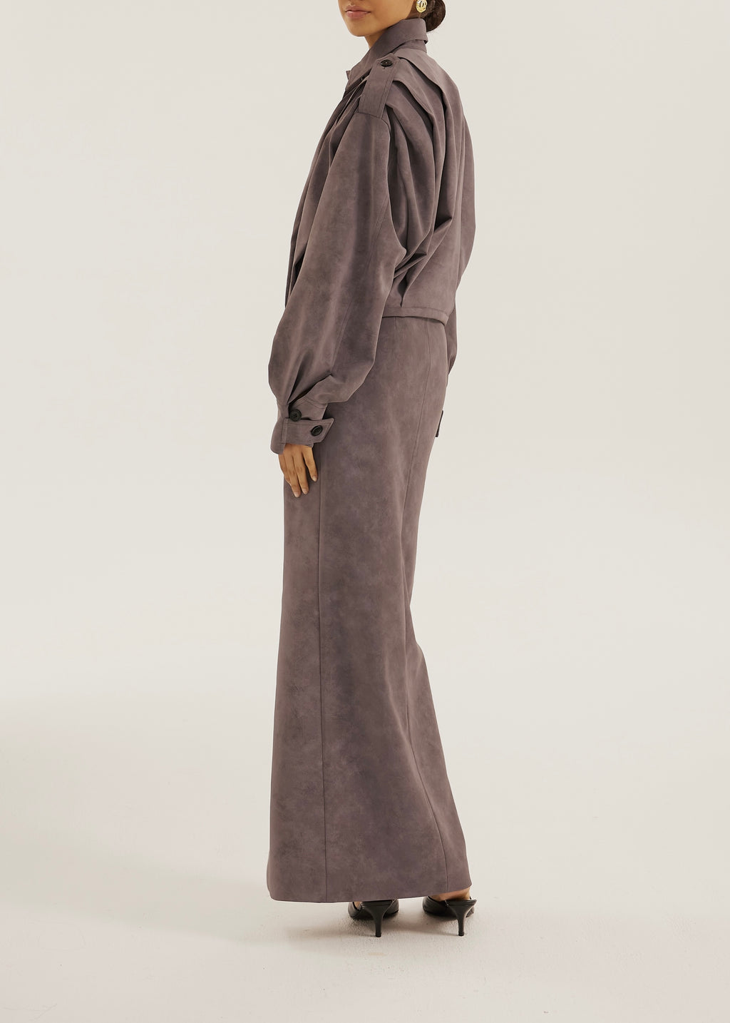 Amelia Faux Suede Pencil Skirt | Mauve Grey