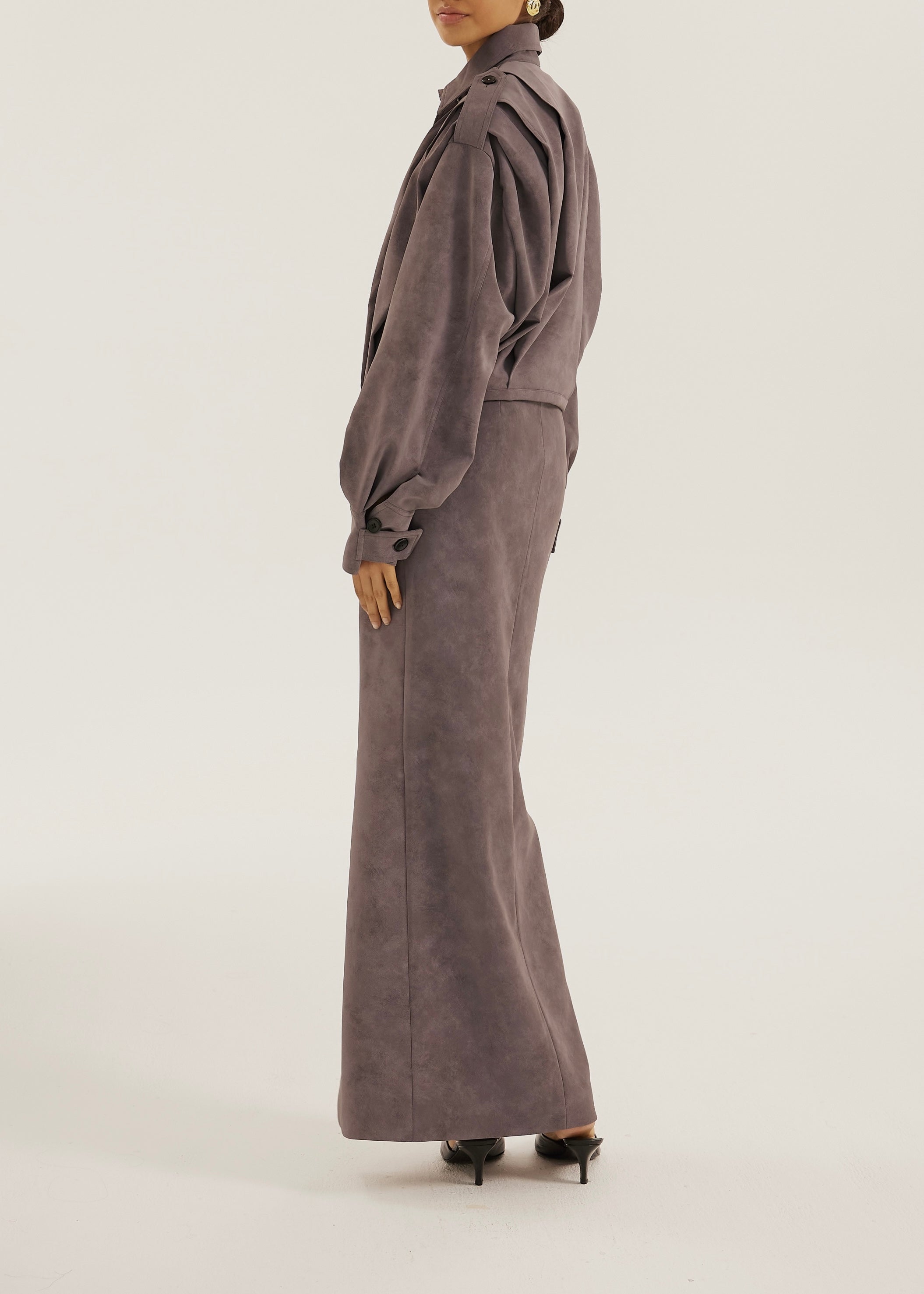 Amelia Faux Suede Pencil Skirt | Mauve Grey