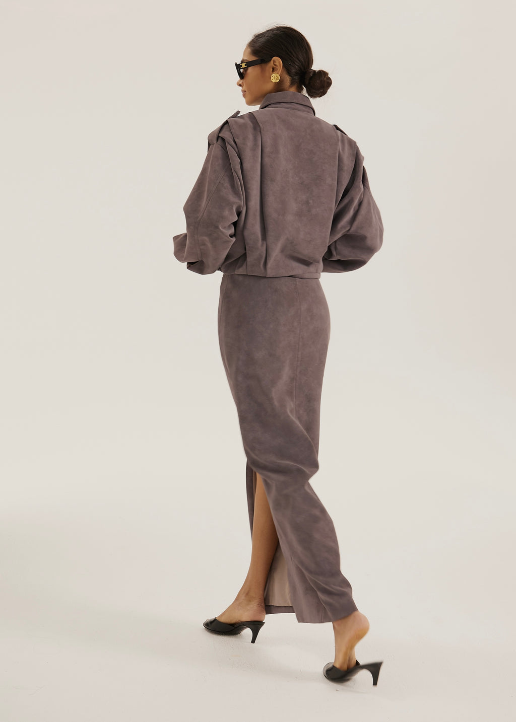 Amelia Faux Suede Jacket | Mauve Grey