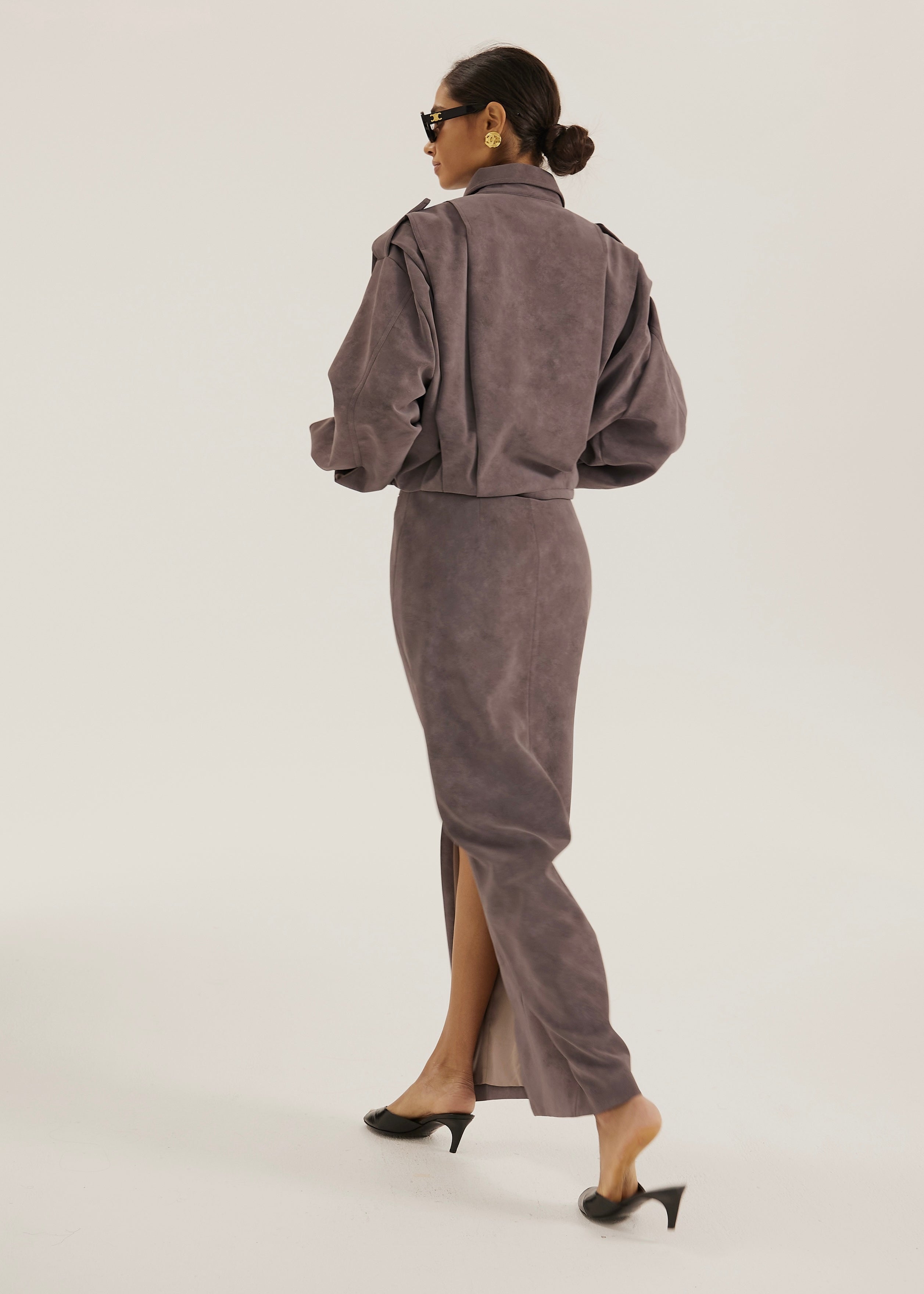 Amelia Faux Suede Jacket | Mauve Grey