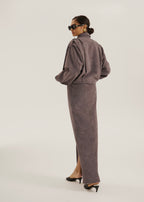 Amelia Faux Suede Pencil Skirt | Mauve Grey