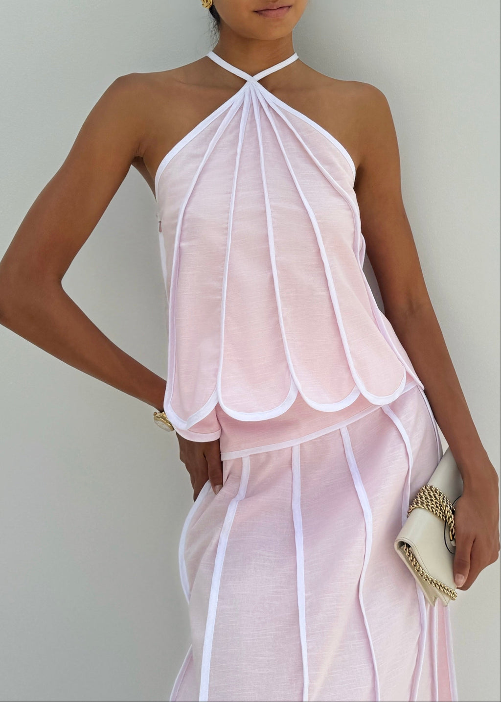 Avina Resort Halter Top | Pastel Candy Pink/White