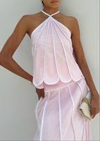 Avina Resort Halter Top | Pastel Candy Pink/White