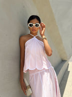 Avina Resort Halter Top | Pastel Candy Pink/White