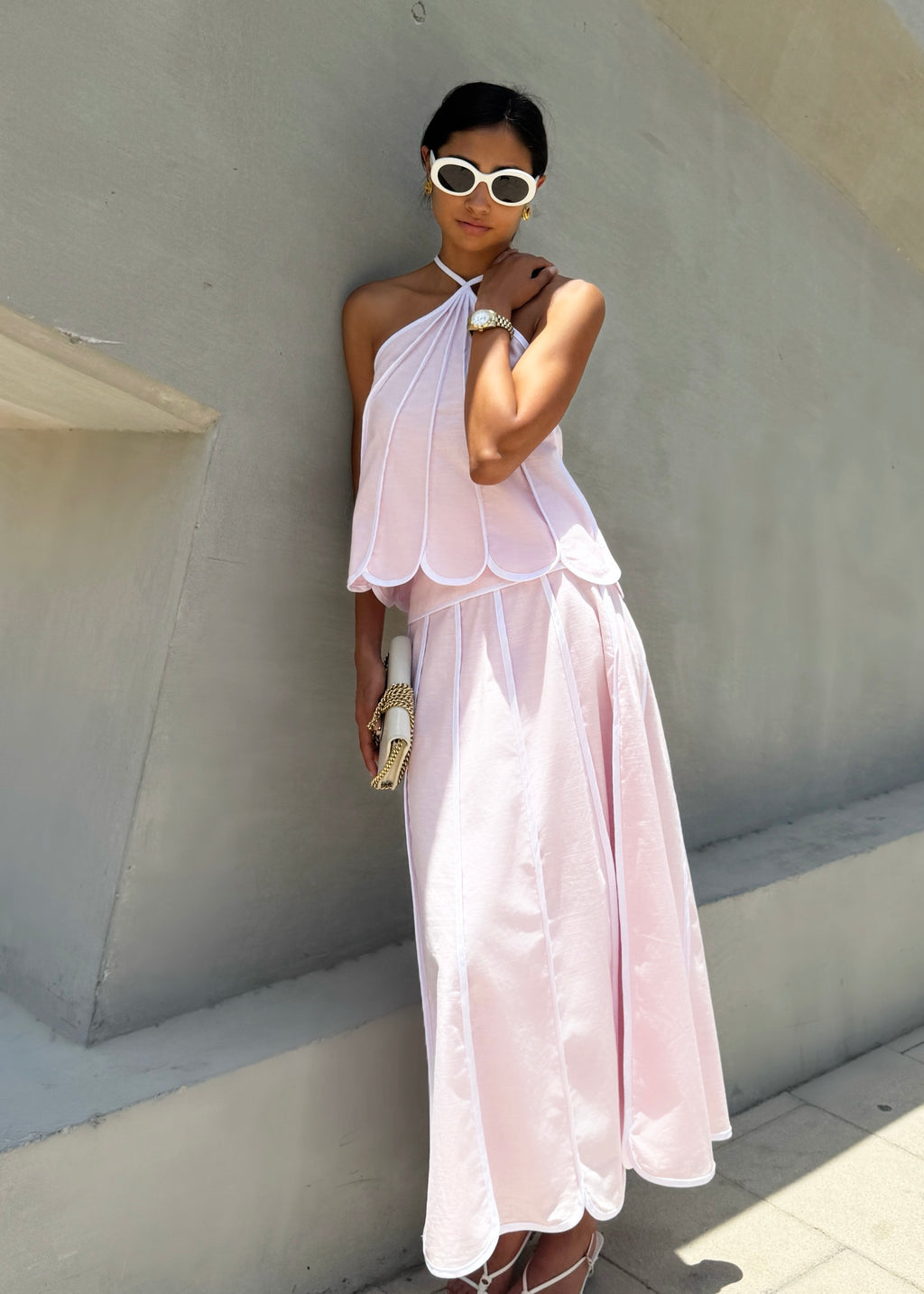 Avina Resort Halter Top | Pastel Candy Pink/White