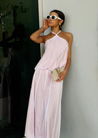 Avina Resort Halter Top | Pastel Candy Pink/White