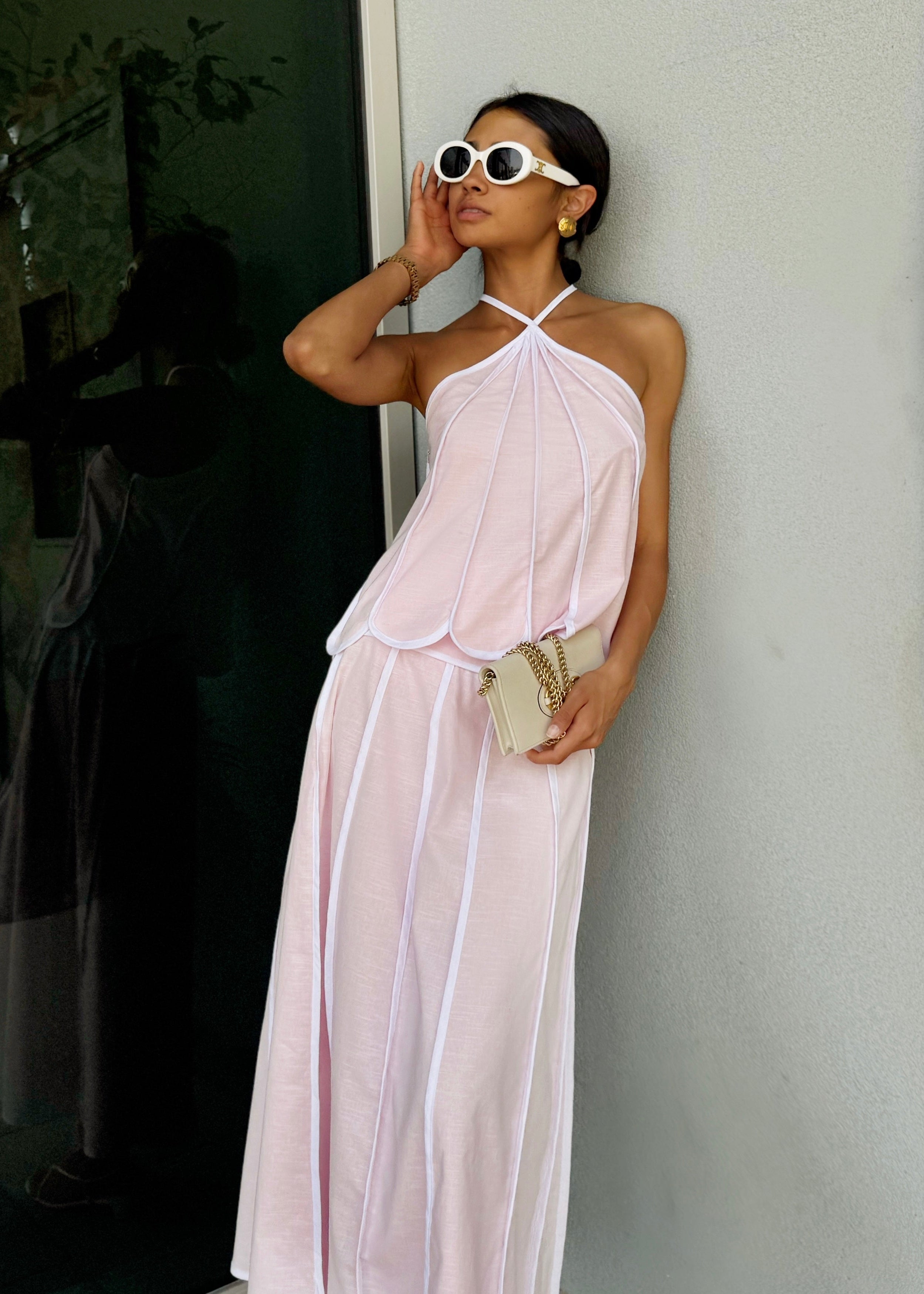 Avina Resort Halter Top | Pastel Candy Pink/White