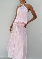 Avina Resort Halter Top | Pastel Candy Pink/White