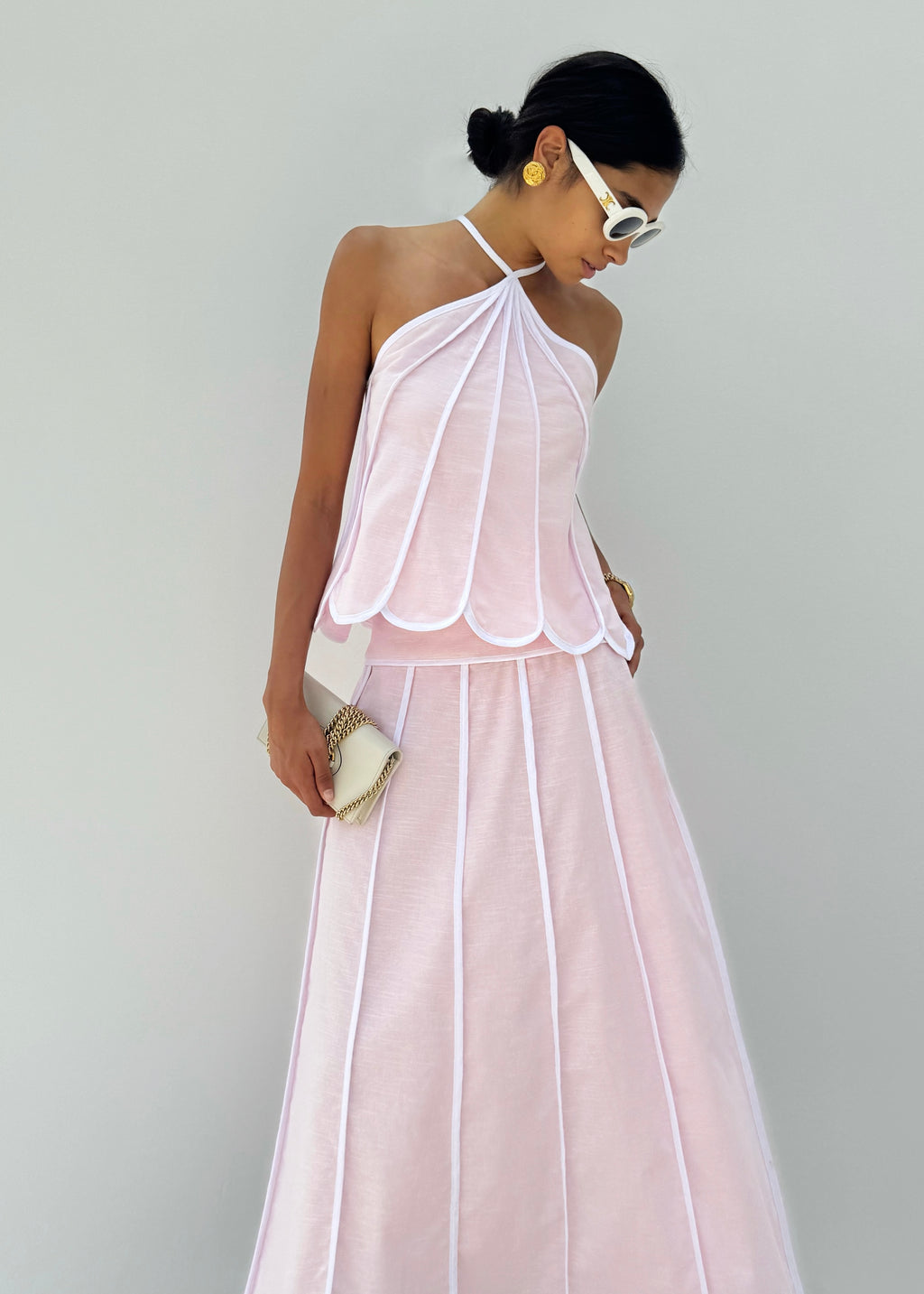 Avina Resort Halter Top | Pastel Candy Pink/White