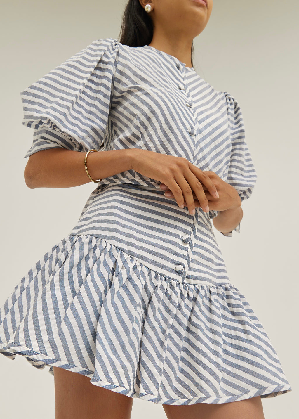 Laney Stripe Button Through Resort Blouse | Navy/White