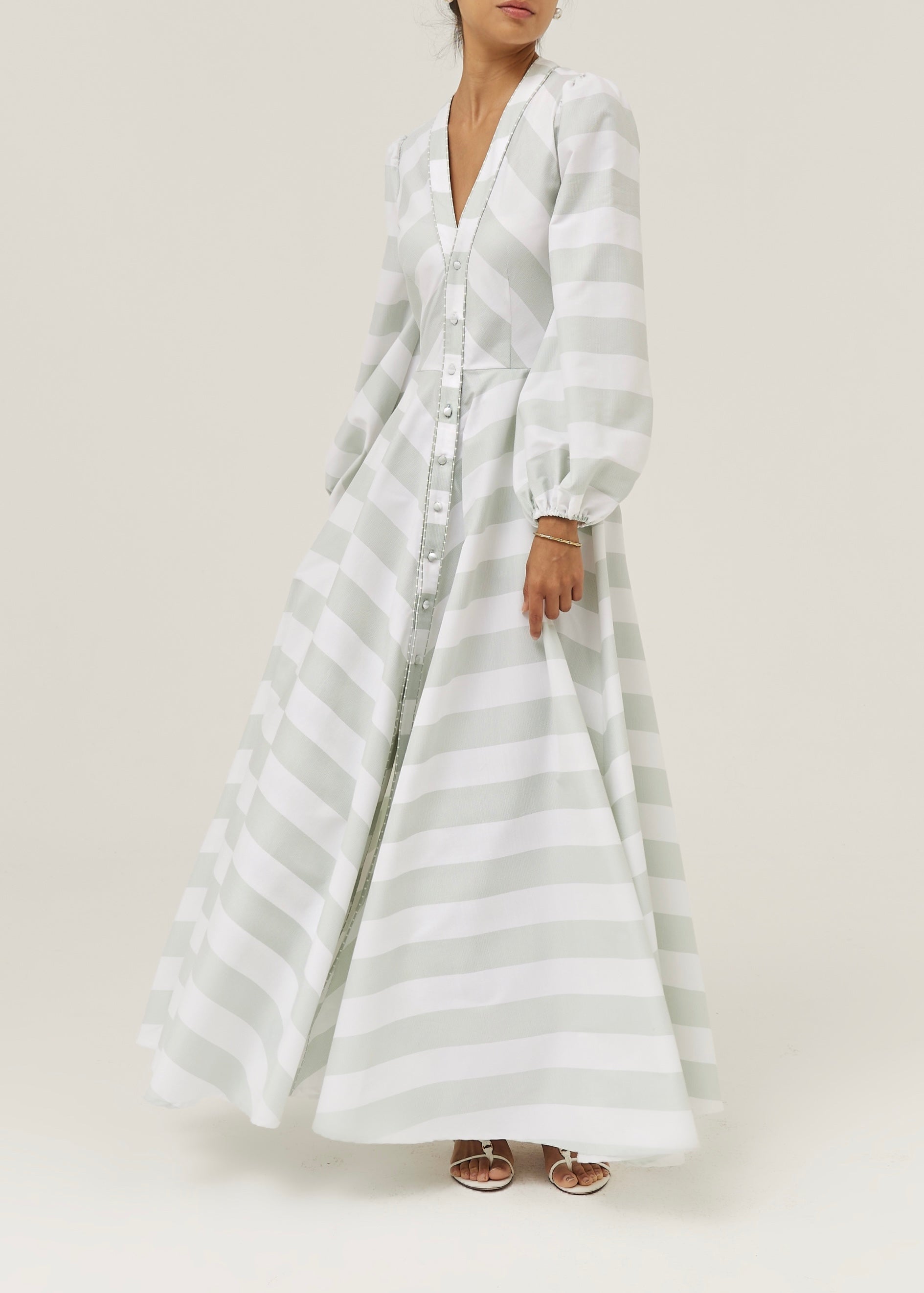 Aliaa Soft Stripe Resort Dress | Mint/White
