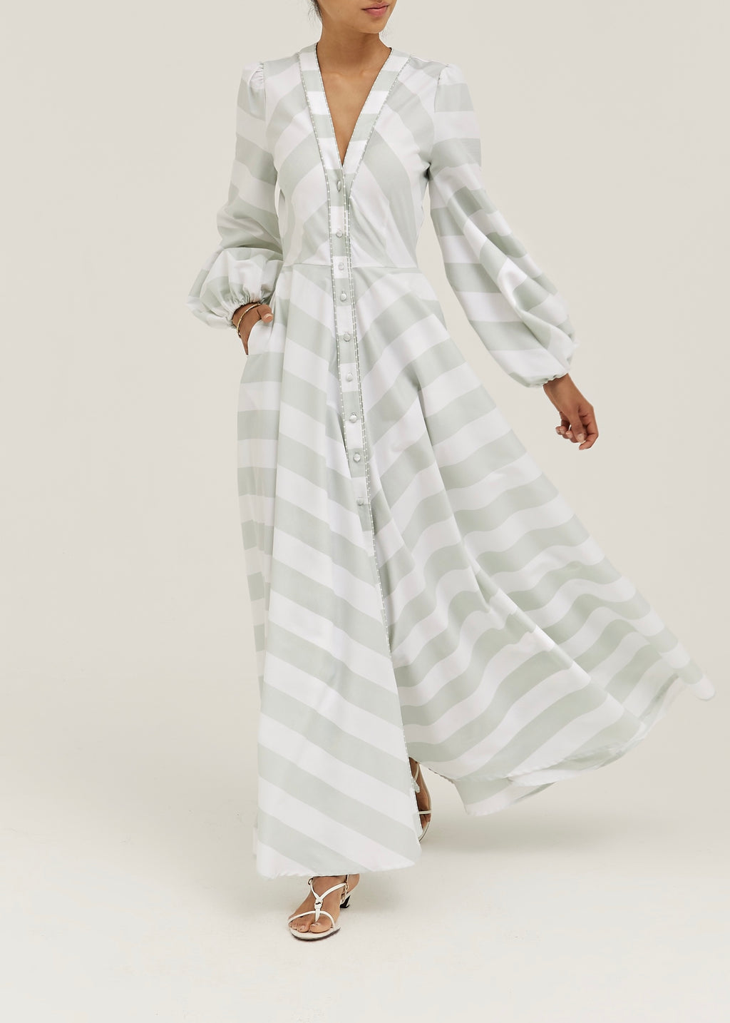 Aliaa Soft Stripe Resort Dress | Mint/White