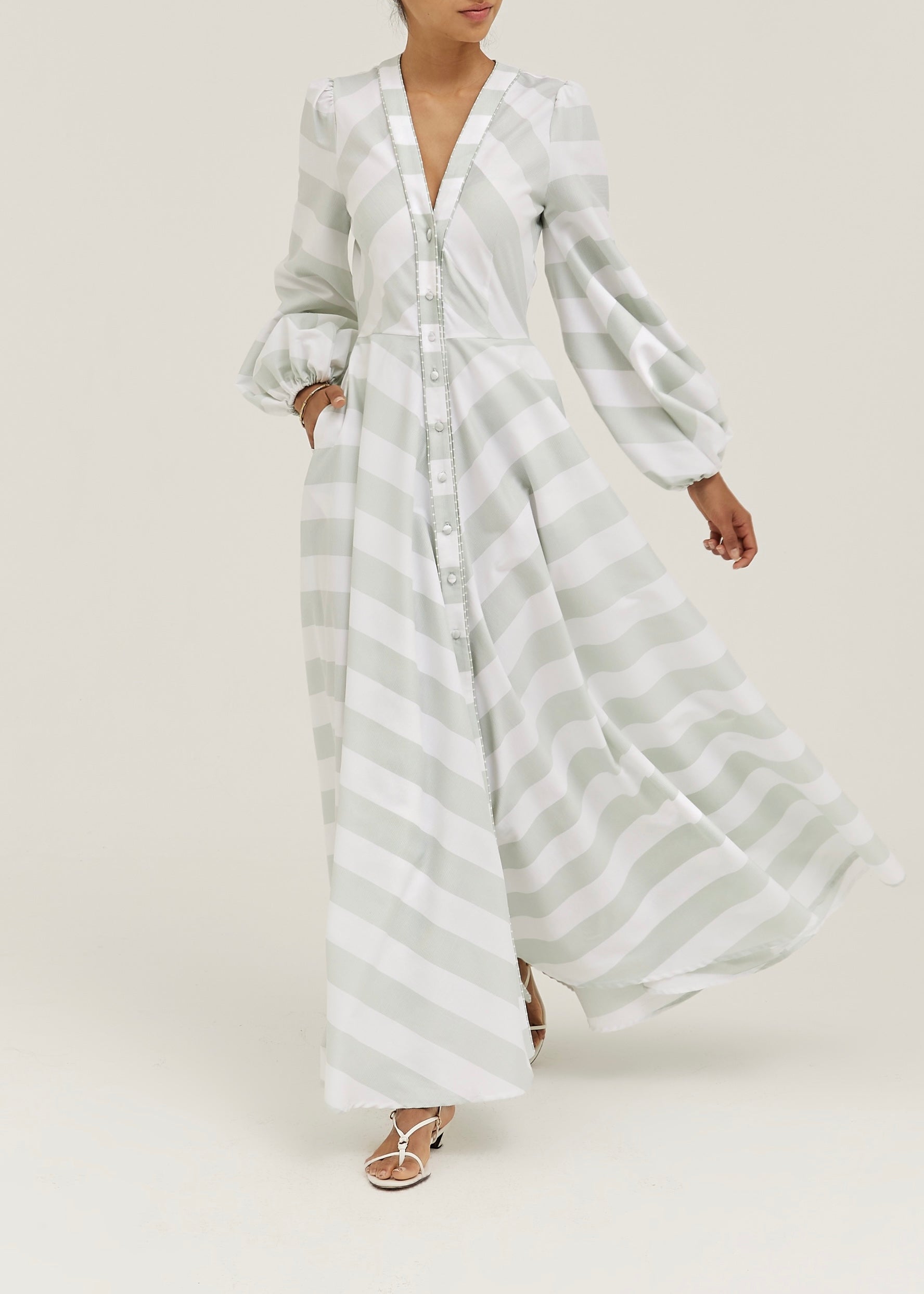 Aliaa Soft Stripe Resort Dress | Mint/White