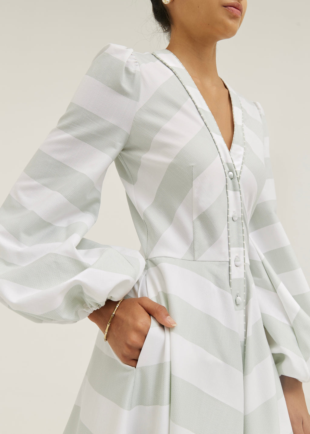 Aliaa Soft Stripe Resort Dress | Mint/White