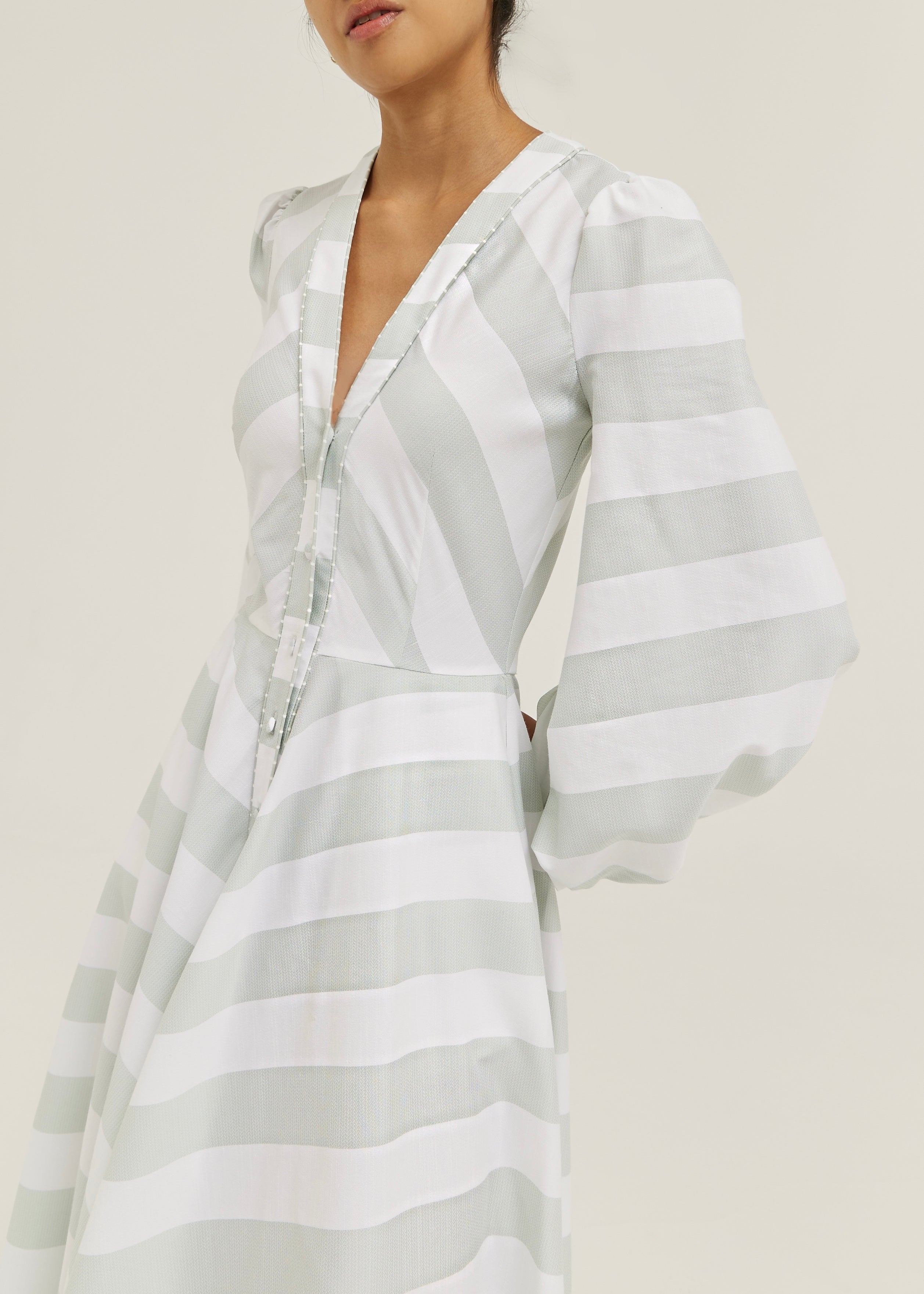 Aliaa Soft Stripe Resort Dress | Mint/White