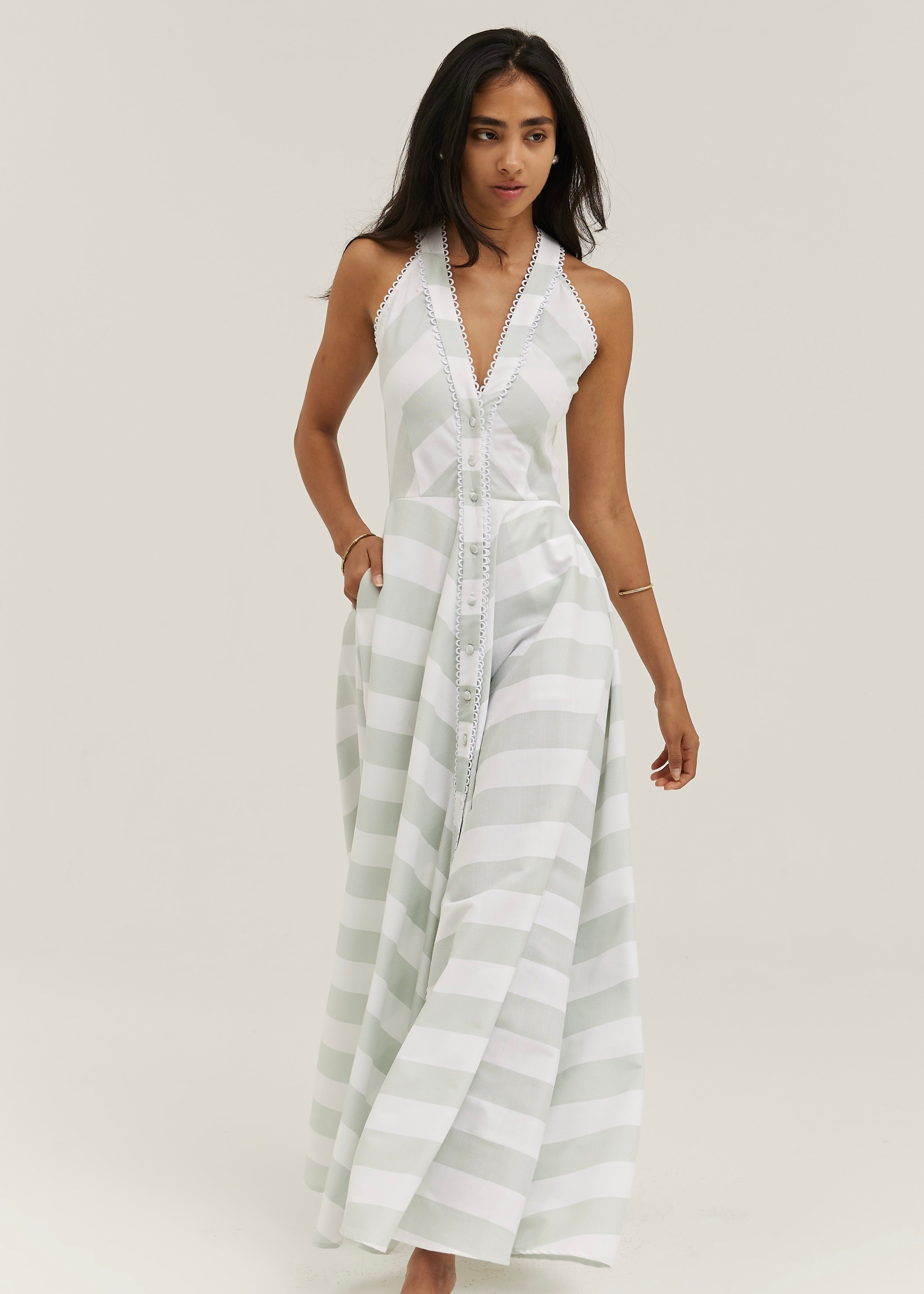 Emelia Soft Stripe Maxi Dress | Mint/White