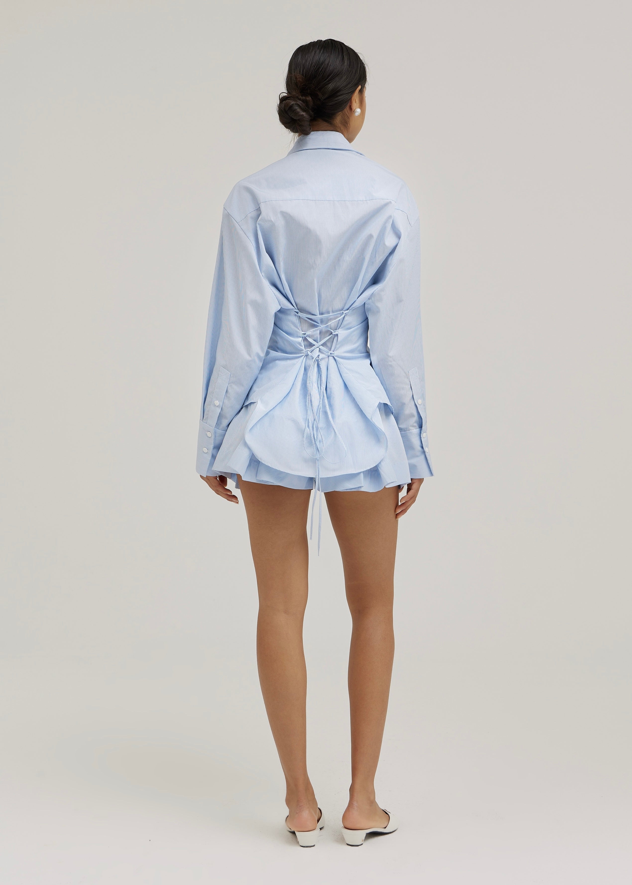 Reena Tie Back Cinch Waist Shirt | Blue/White