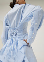 Reena Tie Back Cinch Waist Shirt | Blue/White
