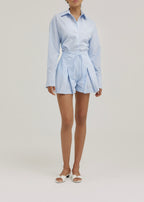Reena Box Pleat Stripe Short | Blue/White