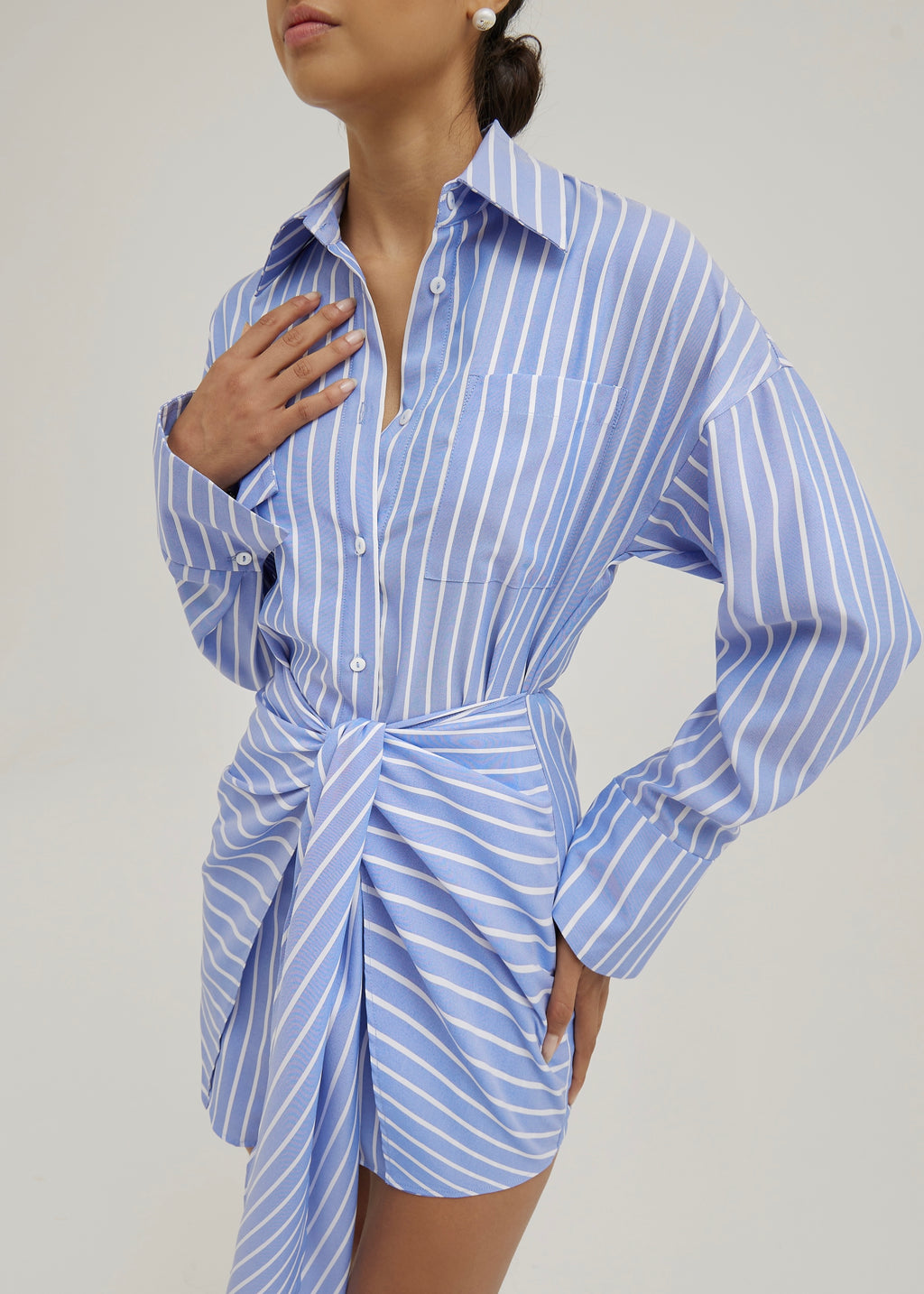 Jackie Stripe Tie Waist Shirt Dress | Blue/White
