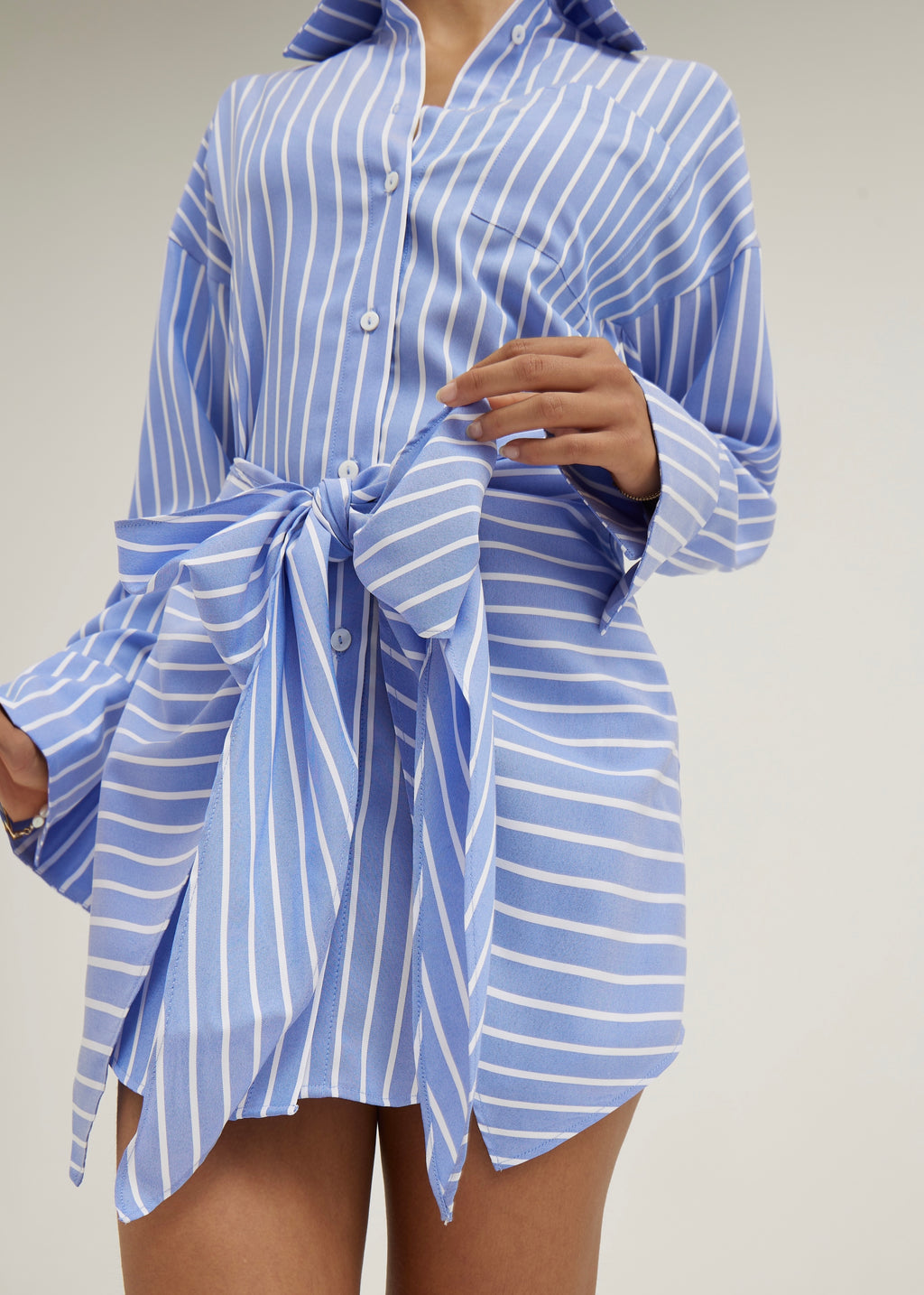 Jackie Stripe Tie Waist Shirt Dress | Blue/White