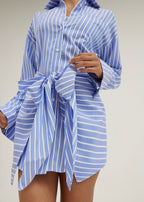 Jackie Stripe Tie Waist Shirt Dress | Blue/White