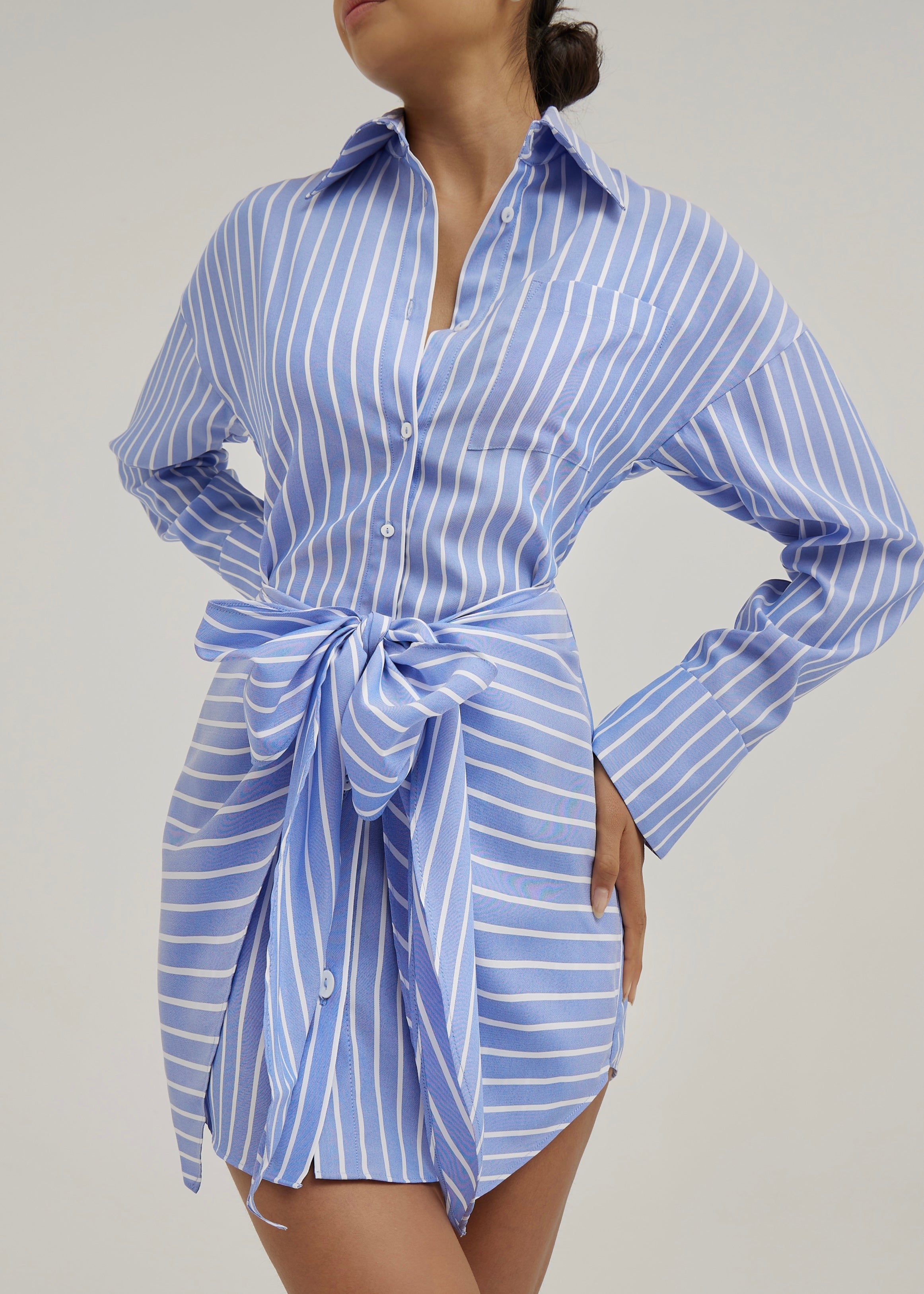 Jackie Stripe Tie Waist Shirt Dress | Blue/White