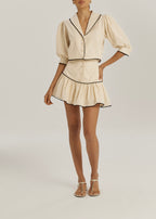 Fern Contrast Trim Linen Skort | Beige/Black