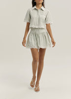 Marie Lace Trim Stripe Skort | Matcha/White