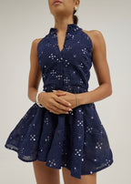 Natasha Mirror Embroidered Linen Playsuit | Navy