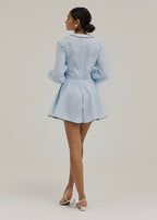 Leila Linen Skort Playsuit With Contrast | Pale Blue/Navy