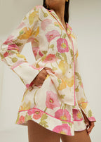 Krista Floral Linen Shirt | White/Pink